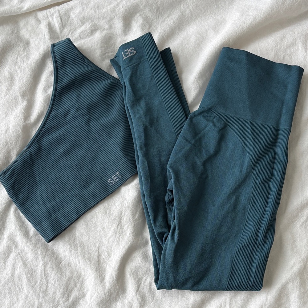 SET Active Deep Teal Ribbed Sports Bra & High-Waist Leggings